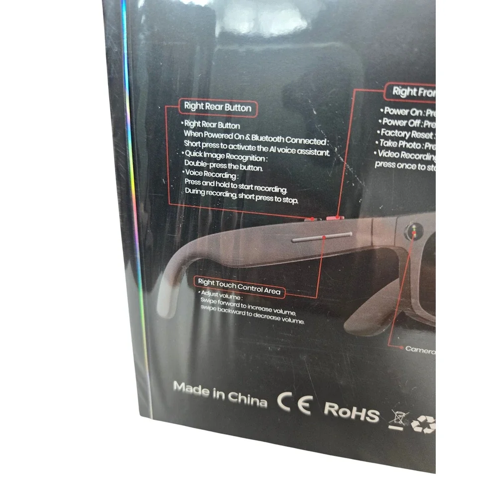 AiMB‎ S2 Max Smart Glasses AI Voice Assistant Video Recording 3 Lens Sets Black